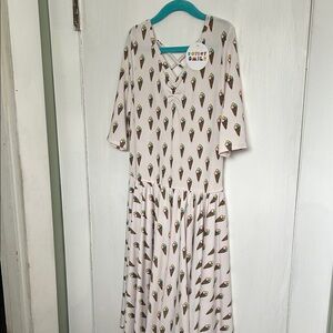 Dot Dot Smile Ice Cream Print Dress - Cream and Brown